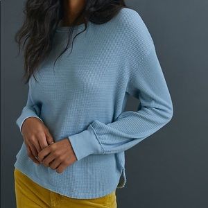 Anthropologie T. La Dolly Thermal Long Sleeve Light Blue Size Small